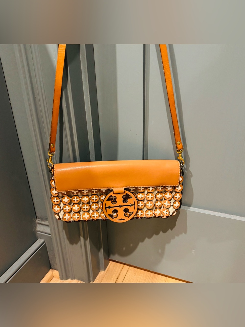 Tory Burch Leather Logo-Front Crossbody Bag